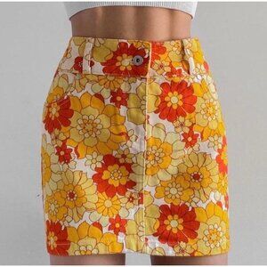 The Ragged Priest Skirt Multicolor 70s Retro Floral Mini Womens 26 Denim Cotton